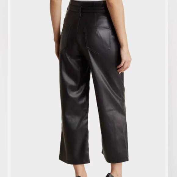 NWT Grey Collective Vegan Leather Cropped Flare Pants with Belt - Picture 2 of 11